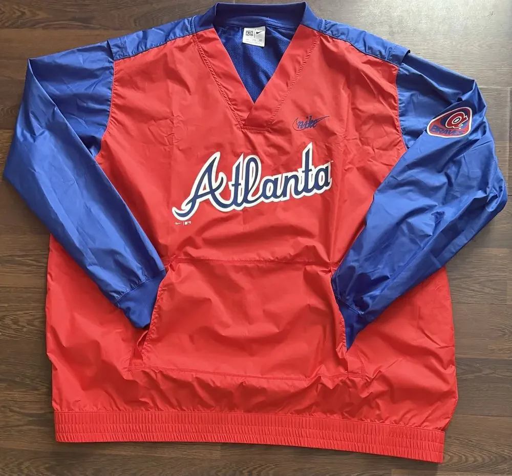 Men’s Atlanta Braves Nike Royal/Red Cooperstown Collection V-Neck WindbreakerXXL